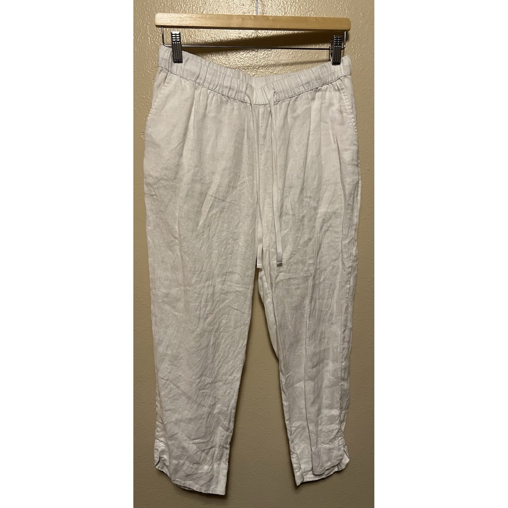 Caslon Tulip Hem 100% Linen Pants White Drawstring Women's Size PM Petite Medium